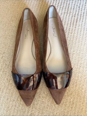 J. McLaughlin Brown Suede Pointed-Toe Flats with Tortoiseshell Accent
